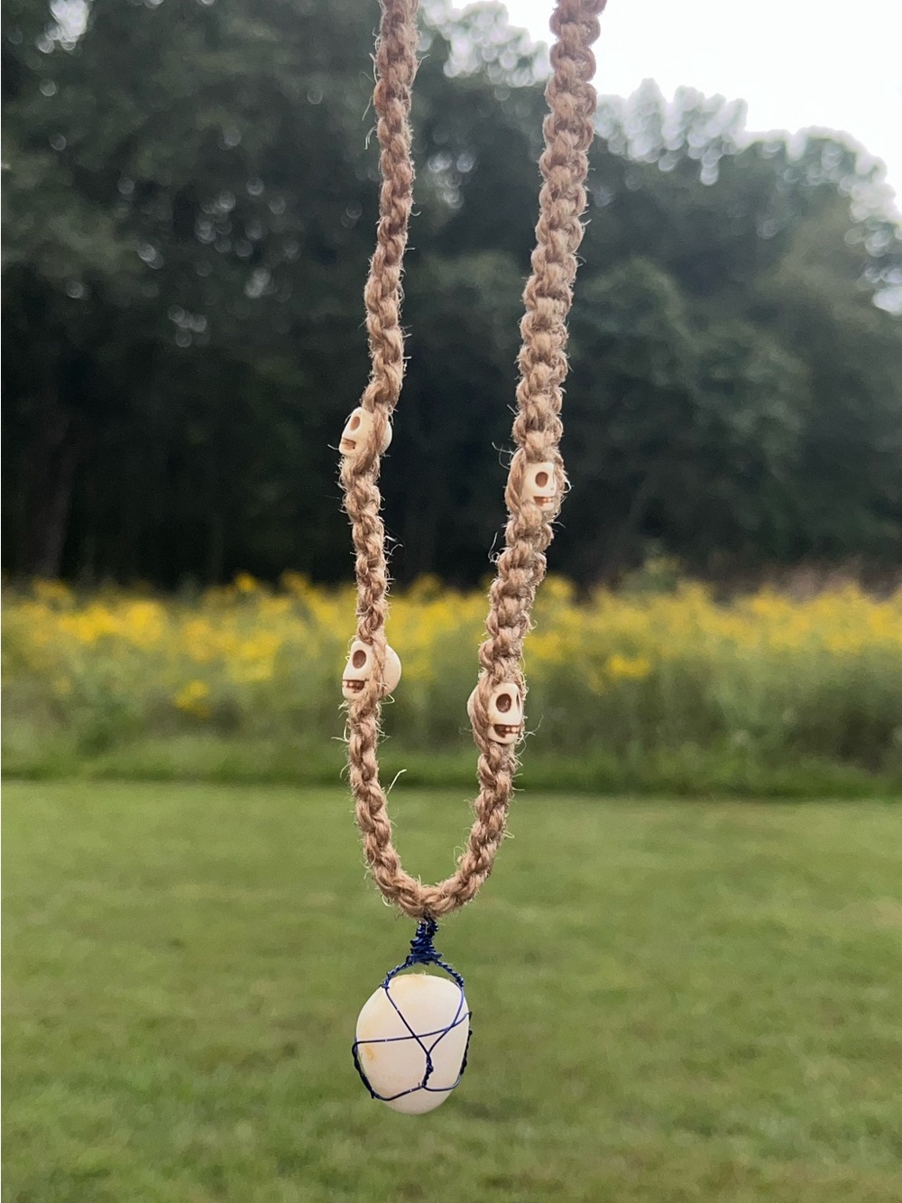 Handmade Natural Hemp Necklace with quartz Pendant